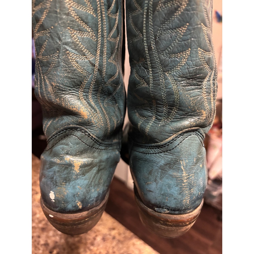 Wrangler Vintage Turquoise Blue Leather Western Cowboy Boots Womens Pointed Toe - Picture 6 of 11